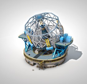 The European Extremely Large Telescope (E-ELT), with a main mirror 39 metres in diameter, will be the world’s biggest eye on the sky when it becomes operational early in the next decade.  The E-ELT will tackle the biggest scientific challenges of our time, and aim for a number of notable firsts, including tracking down Earth-like planets around other stars in the “habitable zones” where life could exist — one of the Holy Grails of modern observational astronomy.  The telescope design itself is revolutionary and is based on a novel five-mirror scheme that results in exceptional image quality. The primary mirror consists of almost 800 segments, each 1.4 metres wide, but only 50 mm thick.  The optical design calls for an immense secondary mirror 4.2 metres in diameter, bigger than the primary mirrors of any of ESO's telescopes at La Silla. Adaptive mirrors are incorporated into the optics of the telescope to compensate for the fuzziness in the stellar images introduced by atmospheric turbulence. One of these mirrors is supported by more than 6000 actuators that can distort its shape a thousand times per second. The telescope will have several science instruments. It will be possible to switch from one instrument to another within minutes. The telescope and dome will also be able to change positions on the sky and start a new observation in a very short time. The very detailed design for the E-ELT shown here is preliminary. - Crédito: ESO